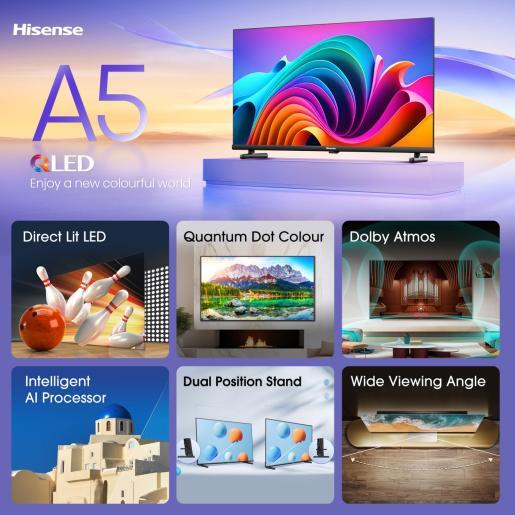 Hisense QLED TV 40" 40A5NQ, Full HD, VIDAA OS Smart TV, Quantum Dot Colour, Dolby Atmos, HDR10/HLG, AI Sports Mode, USB-C