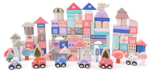 Eco toys Drvene edukativne kocke city sa podlogom 115 komada HM015220