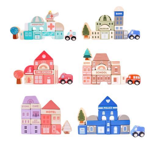 Eco toys Drvene edukativne kocke city sa podlogom 115 komada HM015220