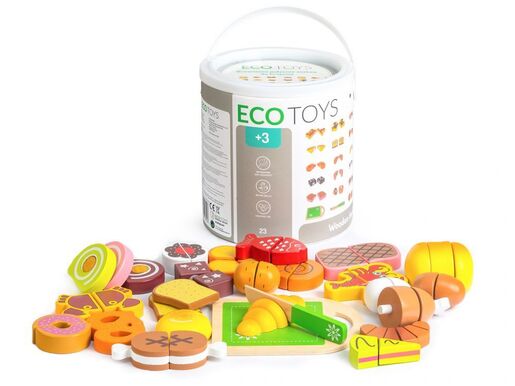 Eco toys Drvene namirnice za seckanje 23 dela TL87115