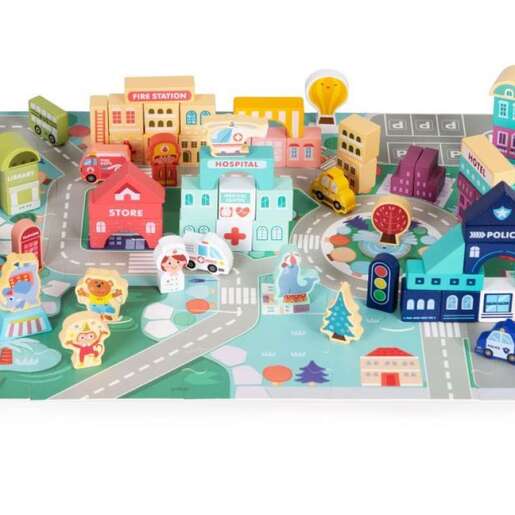 Eco toys Edukativne drvene kocke city set sa podlogom 121kom MA802