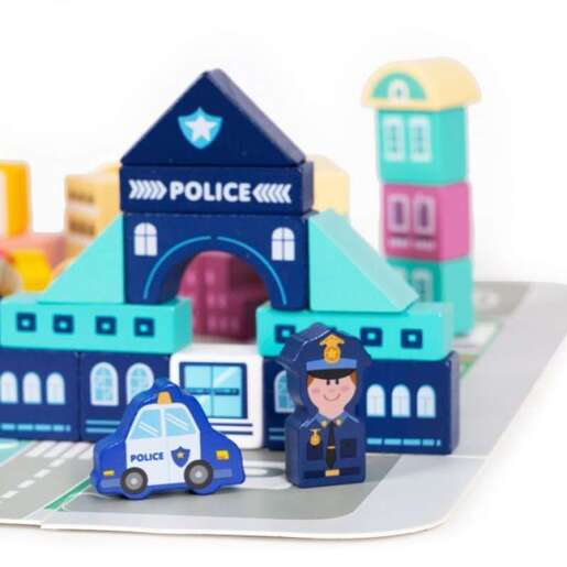 Eco toys Edukativne drvene kocke city set sa podlogom 121kom MA802