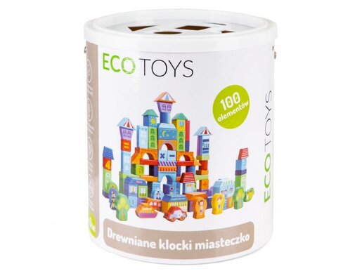 Eco toys Edukativne drvene kocke city 100 kom SR19001