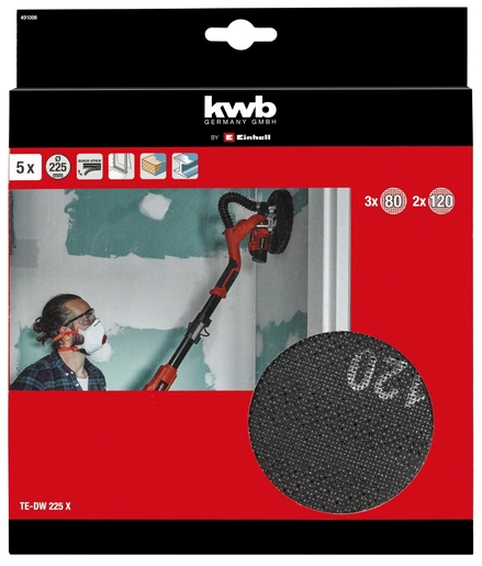 Einhell 5-delni set brusnih mreža Ø225mm (3xG80, 2xG120), Pribor za brusilicu za zidove TC-DW 225, TC-DW 225 X