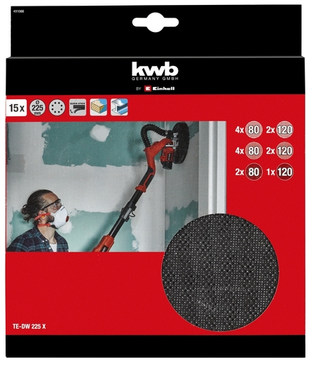 Einhell 15-delni set brusnih mreža i papira Ø225mm (G80 i G120), Pribor za brusilicu za zidove TC-DW 225, TC-DW 225 X