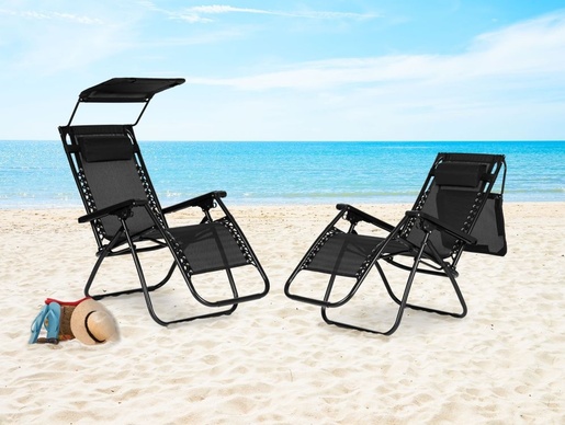 ModernHome Podesiva baštenska fotelja sa tendom - crna