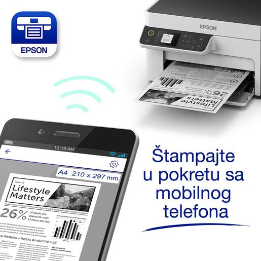 Epson multifunkcionalni inkjet crno-beli štampač EcoTank M2120, C11CJ18402
