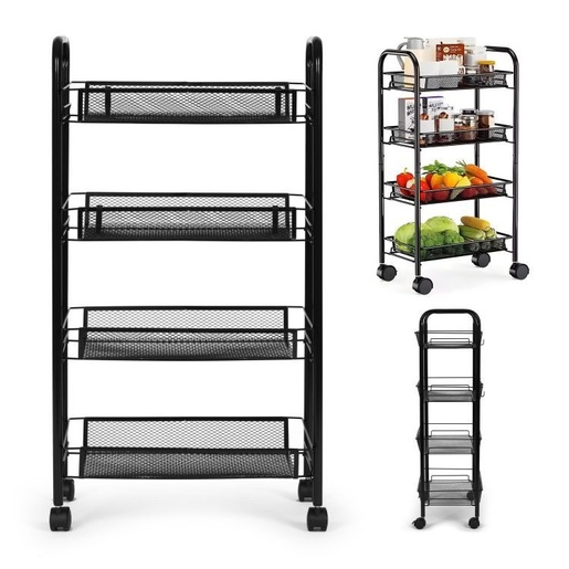 Metalna mobilna polica za kupatilo sa 4 nivoa i točkićima black