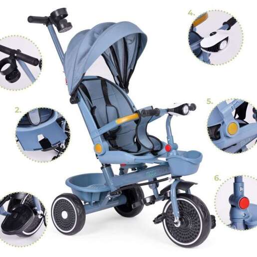 EcoToys 2U1 Tricikl sa rotirajućim sedištem i sklopivom tendom WQL-066-18 BLUE