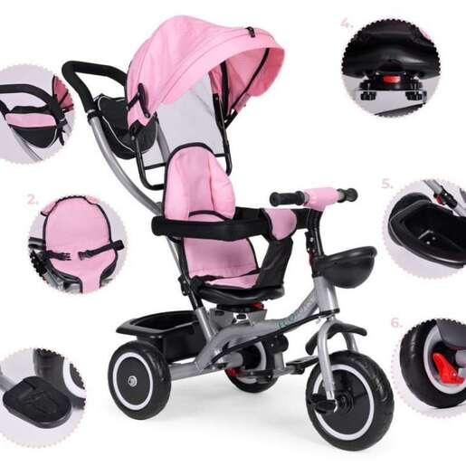 EcoToys 2U1 Tricikl sa rotirajućim sedištem i sklopivom tendom WQL-066-52 PINK