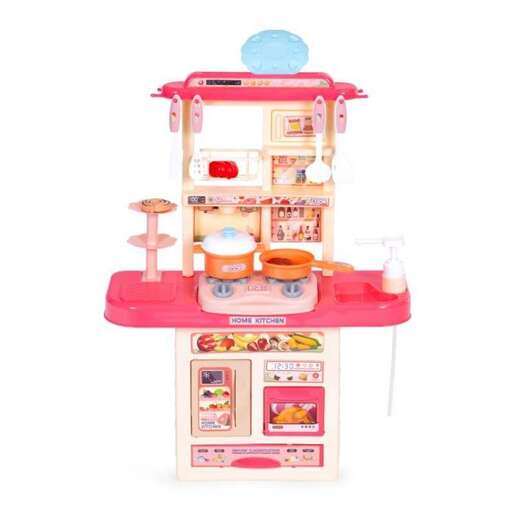 EcoToys Dečija kuhinja sa zvukom, led svetlom, sudoperom i 10 dodataka roze