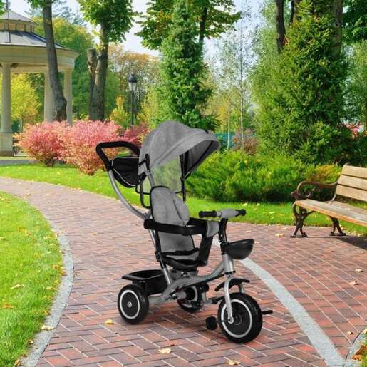 EcoToys 2U1 Tricikl sa rotirajućim sedištem i sklopivom tendom WQL-066-52 GRAY