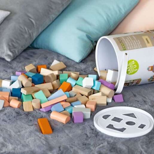 Eco Toys Drvene Kocke 100 komada sa kanticom i sorterom  2505