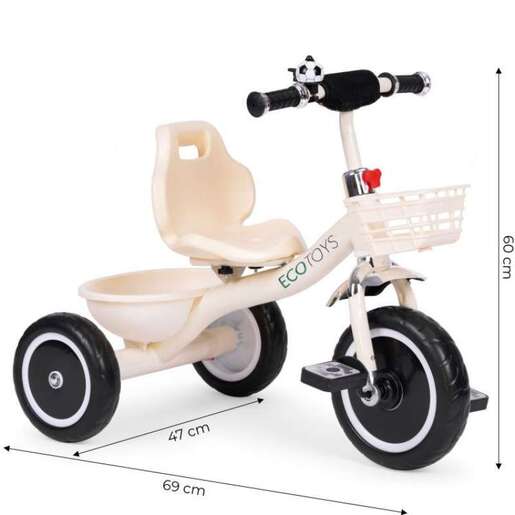 Eco Toys Tricikl sa neklizajućim rukohvatima, zvoncem i korpom WQL-1999 BEIGE