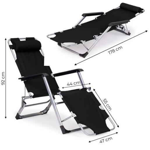 ModernHome Ležaljka za plažu 2U1 ZRL010F BLACK