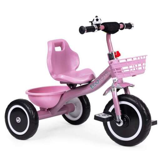 Eco Toys Tricikl sa neklizajućim rukohvatima, zvoncem i korpom WQL-1999 PINK