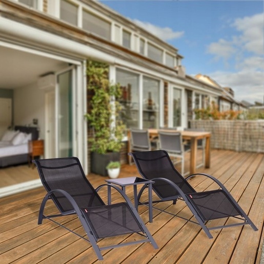 ModernHome Set od 2 ležaljke za baštu sa stolom Black