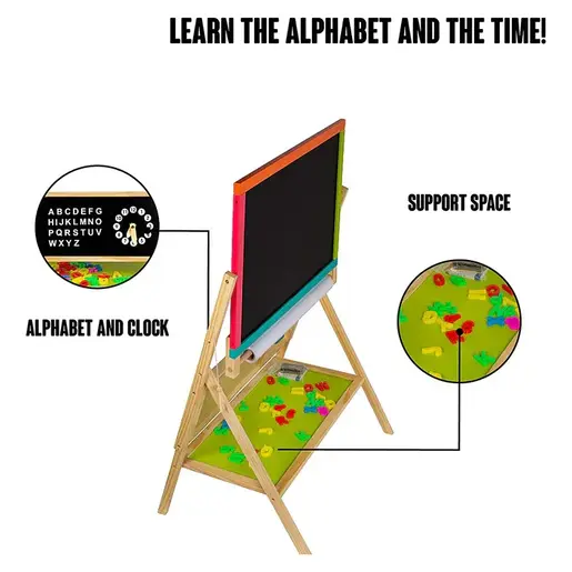 KINDER HOME Dečija drvena tabla sa magnetima i dodacima šarena V12B103