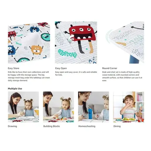 KINDER HOME Dečiji drveni sto sa 2 stolice šareni TF6051