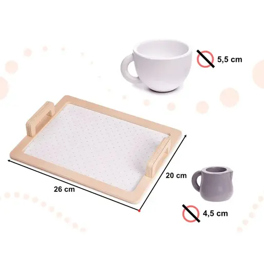 KINDER HOME Dečiji drveni set za čaj i kafu sa dodacima belo-sivi V10B318B