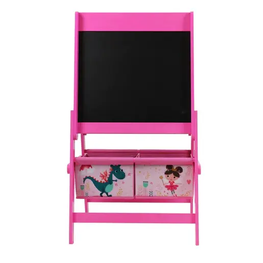 KINDER HOME Dvostrana dečija drvena tabla na stalku za pisanje i crtanje sa kutijom za odlaganje roze TF-6004