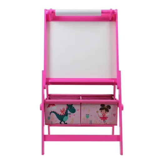 KINDER HOME Dvostrana dečija drvena tabla na stalku za pisanje i crtanje sa kutijom za odlaganje roze TF-6004