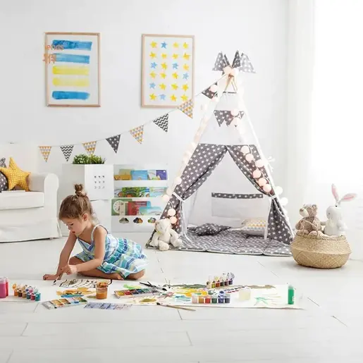 KINDER HOME Dečija drvena polica za knjige sa delom za skladištenje bela TF-5733