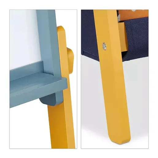 KINDER HOME Dečija drvena tabla sa magnetima na postolju, za učenje, crtanje i skladištenje plavo-žuta TF6057