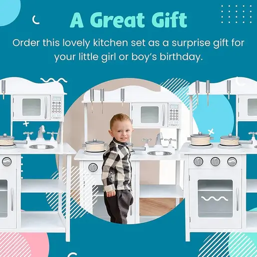 KINDER HOME Dečija drvena kuhinja za igru sa dodacima bela V10C404H