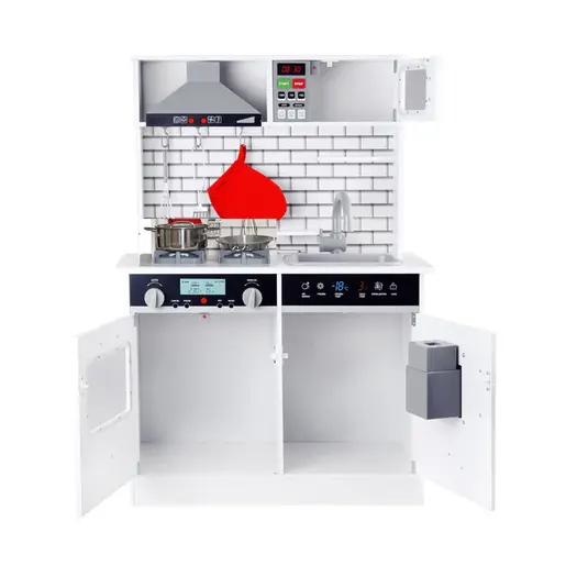 KINDER HOME Dečija drvena kuhinja sa zvukom, svetlom i priborom za kuvanje belo-siva V10C493J