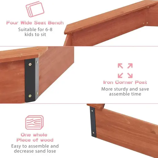 KINDER HOME Veliki dečiji peščanik, drveni osmougaonik, vodootporna navlaka 2433