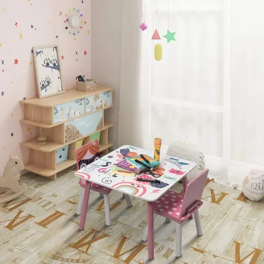 KINDER HOME Drveni dečiji sto sa stolicama roze TF-6001