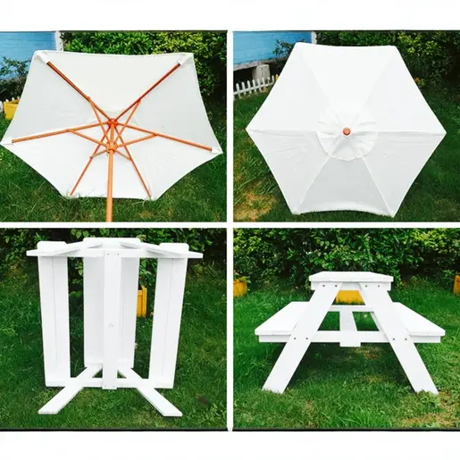 KINDER HOME Baštenska garnitura, dečiji sto za piknik, kišobran anti-UV 30+ C076