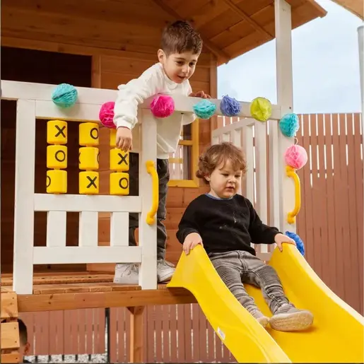 KINDER HOME Velika dečija kućica sa peščanikom i toboganom, za igru na otvorenom u dvorištu i bašti C225