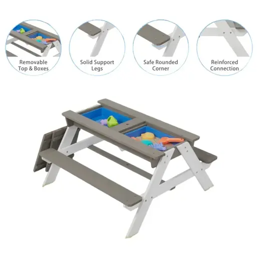 KINDER HOME Dečiji baštenski sto 3 u 1 KINDER HOME, kišobran sa podesivom visinom, pokretni vrh za aktivne igre na otvorenom 2401