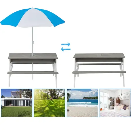 KINDER HOME Dečiji baštenski sto 3 u 1 KINDER HOME, kišobran sa podesivom visinom, pokretni vrh za aktivne igre na otvorenom 2401