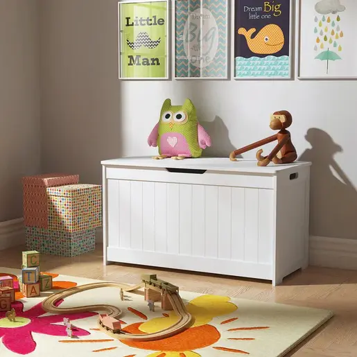 KINDER HOME Komoda i drvena klupa za odlaganje dečijih igračaka i knjiga bela JVTR-3086