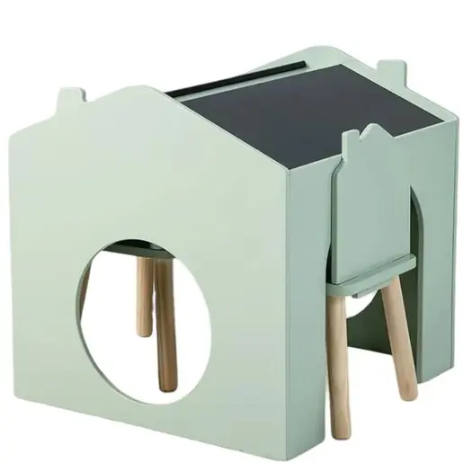 KINDER HOME Dečiji sto sa 2 stolice - Kuća za više aktivnosti sa crnom tablom, stolom za crtanje i čitanje AT-BT-2311