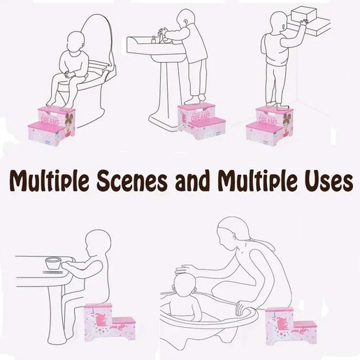 KINDER HOME Dečija stolica, drvene stepenice na 2 nivoa, roze, SUPER DEVOJČICA TF-6019