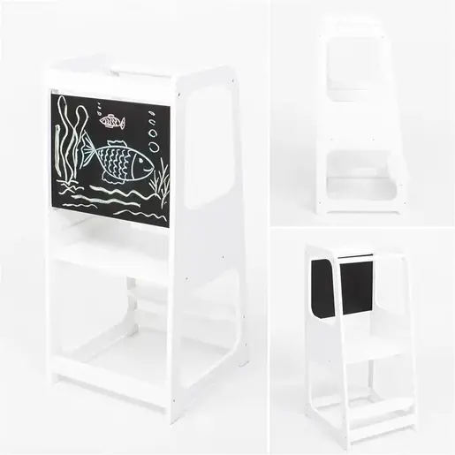 KINDER HOME Montessori Toranj - edukativna stolica sa crnom tablom i podesivom visinom, bela TF-13071