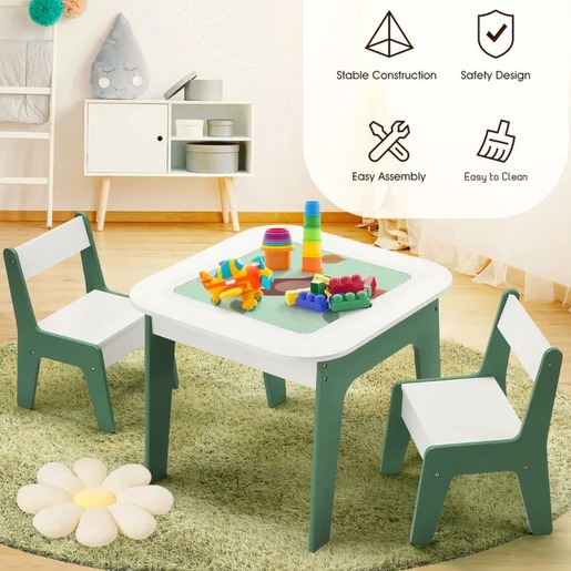 KINDER HOME Dečiji sto sa stolicama 4 u 1 ,2 vrha,tabla i vrh za slaganje LEGO konstrukotora TF-6808