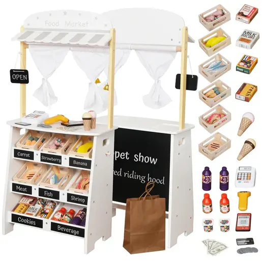 KINDER HOME Drvena dečija prodavnica i pozorište 2 u 1, za igranje uloga, sa kasom V10A232