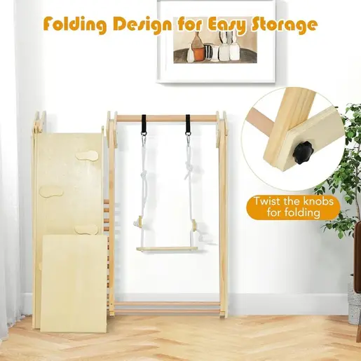 KINDER HOME Dečiji drveni set 4 u 1 – ljuljaška, tobogan, ram za penjanje i rampa za penjanje AT-KF-2403