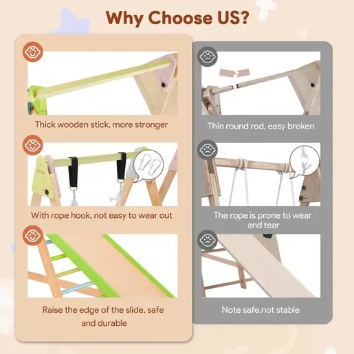 KINDER HOME Dečiji drveni set 4 u 1 – ljuljaška, tobogan, ram za penjanje i rampa za penjanje AT-KF-2403