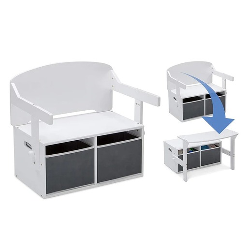KINDER HOME Dečija drvena klupa, radni sto i organizator belo-siva TF6615