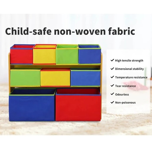 KINDER HOME Dečija drvena polica sa 3 nivoa i 9 kutija šarena JVTR-3090