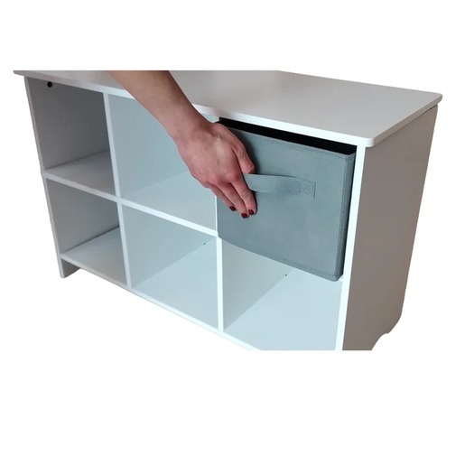 KINDER HOME Drvena komoda sa 6 tekstilnih fioka za odlaganje siva TF5491