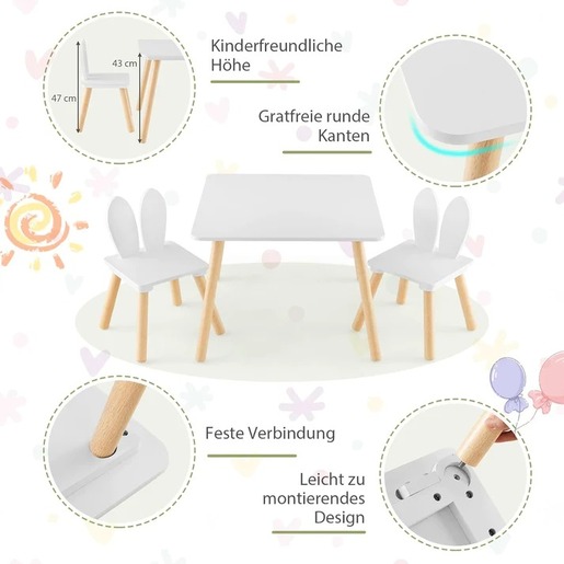 KINDER HOME Dečiji drveni sto sa 2 stolice - BUNNY TF-6176