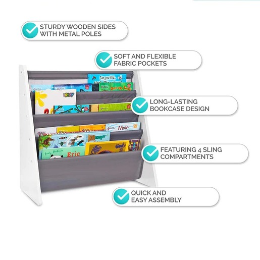 KINDER HOME Dečija polica za knjige i igračke belo-siva JVTR-3029-VG