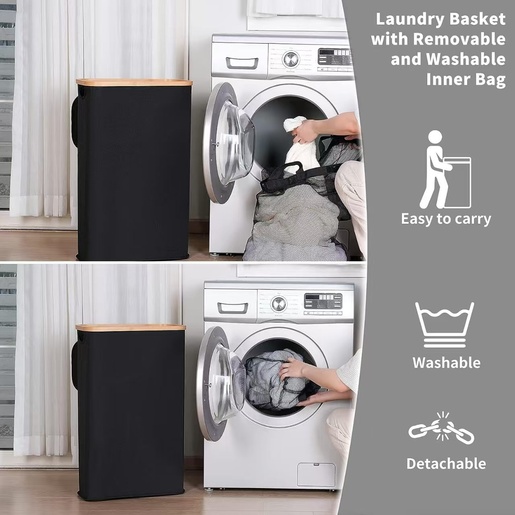 Bolzz Korpa za veš bamboo black BOLKVESBLK